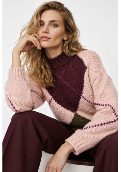 Neden Tekstil Kadın Argyle Desenli Triko Oversize Kazak - Somon