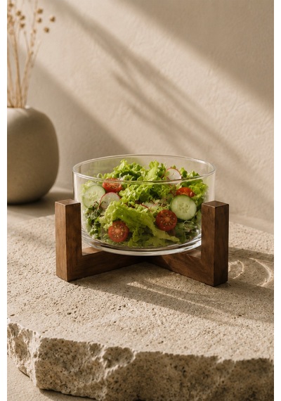 Akasya Standlı Borosilikat Cam Salata Ve Sunum Kasesi - Meyve Sunum Kasesi 1800ml Kahverengi