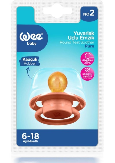 Wee Baby Pure Yuvarlak Uçlu Kauçuk Emzik No:2 - Kutu ve Band Seti Kız Somon