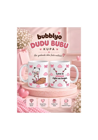 Dudu Bubu Desenli Kupa Bardak Beyaz