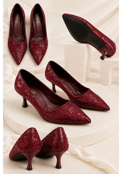 Dabab Shoes Leyla Kadın Bordo Sivri Burun Dantel Desenli 5 Cm İnce Topuklu Stiletto Ayakkabı Dabab Shoes Leyla Kadın Bordo Sivri Burun Dantel Desenli 5 Cm İnce Topuklu Stiletto Ayakkabı