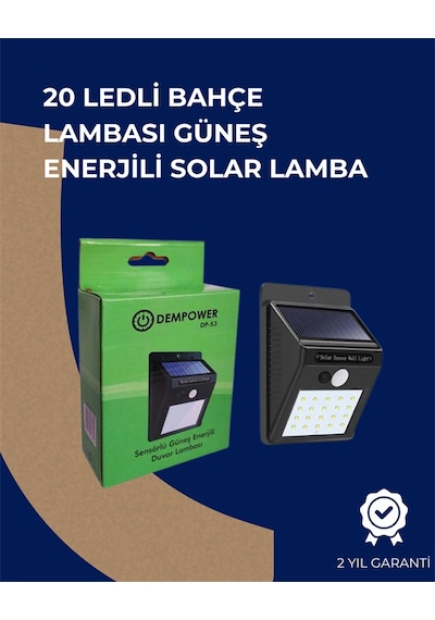 Solar Enerjili 20 Led Duvar Lambası Hareket Sensörlü, Su Geçirmez, Kablo Gerektirmez Renkli