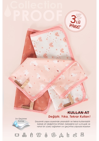 3lü Alt Açma Değiştirme Örtü Sıvı Geçirmez Koruyucu Alez Yıkanabilir Bebek Bakım Pedi XL SomonGrup