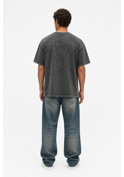 Respire Erkek 22 Nakışlı Yıkamalı Oversize T-shirt Siyah