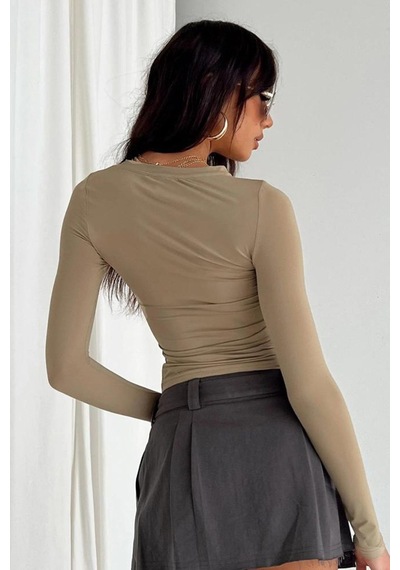 Madmext Bej Bisiklet Yaka Basic Uzun Kollu Body Mg1701-bej Bej