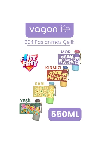 Desenli 550 Ml Pipetli Sızdırmaz Paslanmaz Çelik Termos Matara El Askılı Bpa İçermez 550ml 1103ff Sarı