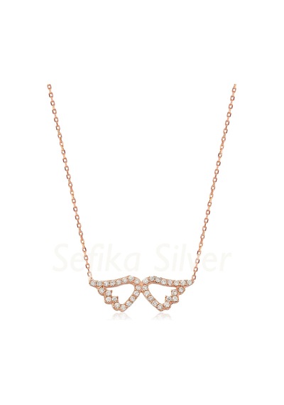 Kuyumcudukkani Beyaz Taşlı "kanat" Figürlü Kolye-20649-r-w Rose Gold