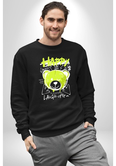 Sık Sık Mutlu Gülmek Teddy Bear Unisex Siyah Sweatshirt Siyah