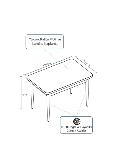 Tulca Serisi 70x110 Meşe Desen Mdf Masa Sabit Mutfak Masası Kahverengi