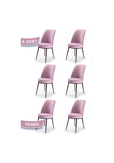 Canisa Concept Dexa Serisi Pembe Renk 6 Adet Sandalye, Renk Pembe, Ayaklar Kahverengi Pembe