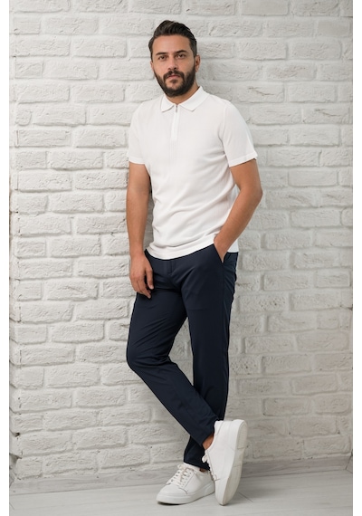 San&fa Slimfit Fermuar Kapamalı Rayon Kumaş Likralı Polo Yaka T-shirt Beyaz