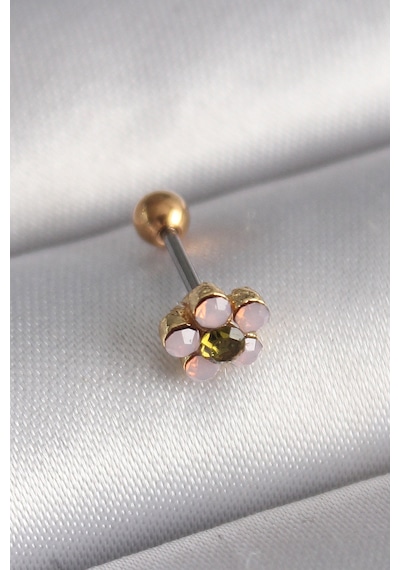 Taşveoyunatölyesi 316l Çelik Gold Renk Zirkon Taşlı Çiçek Tragus Piercing Tg27pr1276 Çok Renkli