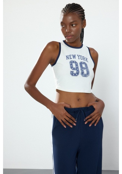 Defacto Crop Top Baskılı Bisiklet Yaka Sporcu Atlet H2000ax26auwt34 Beyaz-wt34