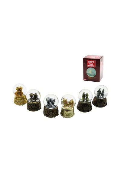 Go İthalat Orta Boy - 8cm Pilli - Işıklı Müzikli Kar Küresi Cam Eskitme İnsan Figürlü - Desen Mix Re