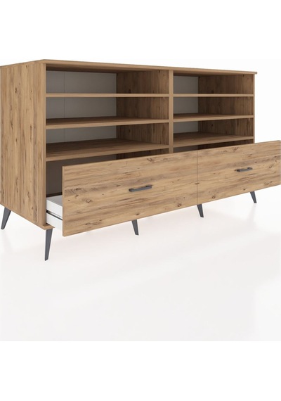Kronos Konsol 6 Raflı 2 Çekmeceli 176x59x99 Çam-çam Çam-çam