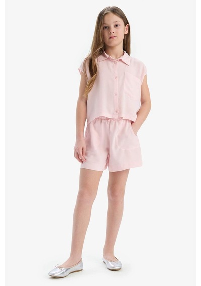 DeFacto Kız Çocuk Cropped Fit Pamuklu Kısa Kollu Gömlek D7644A825SMPN638