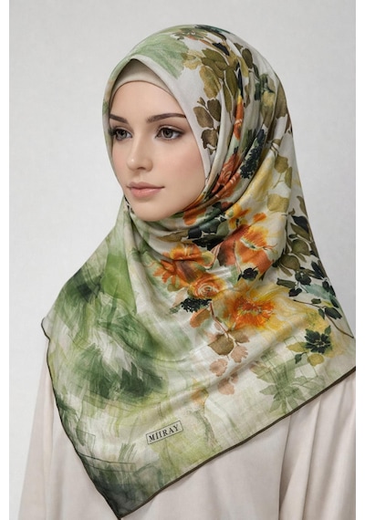 Miray Nevada Büyük Boy Organik Pamuk Eşarp - 120 X 120 - 06253 Çimen Yeşili