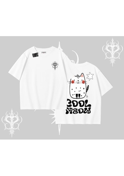Tarzsokak Cool Meow Yazılı Sevimli Kedi Arka Baskılı Oversize Tshirt Beyaz Tarzsokak Cool Meow Yazılı Sevimli Kedi Arka Baskılı Oversize Tshirt Beyaz