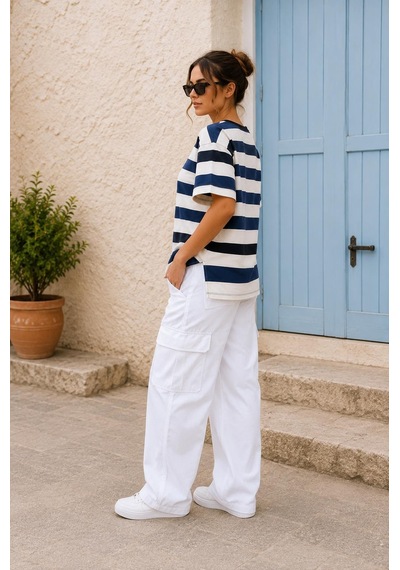 Alexandergardi Çizgili Oversize T-shirt Lacivert - Beyaz