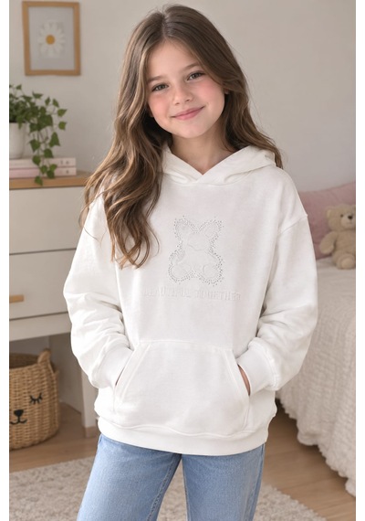 Pançiko Kız Çocuk Kapişonlu Sweat Ekru