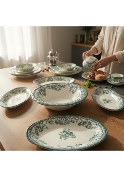 Akayev Porselen Vintage Green 5 Parça Salata Kayık Servis Takımı Diğer