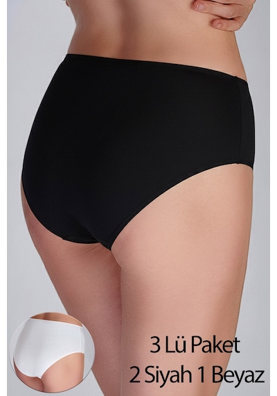 New Bra Kadın Yüksel Bel Slip Bato Külot 3 Lü Pk - Siyah-siyah-beyaz -5012 Siyah - Beyaz - Siyah