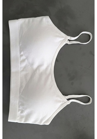 Mataş Kadın İnce İp Askılı Pedli Pamuklu Büstiyer Crop Bralette Beyaz