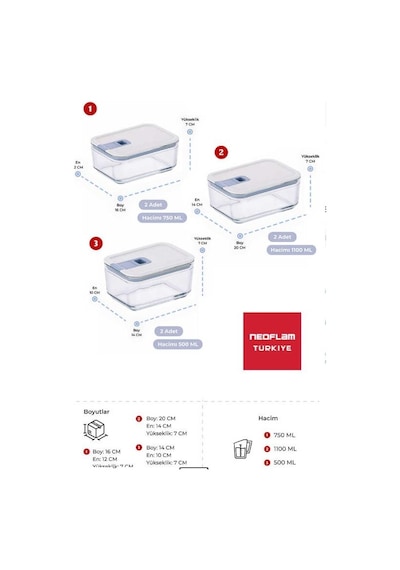 Neoflam Perfect Seal Dikdötgen 6 Parça Cam Saklama Kabı Seti Beyaz