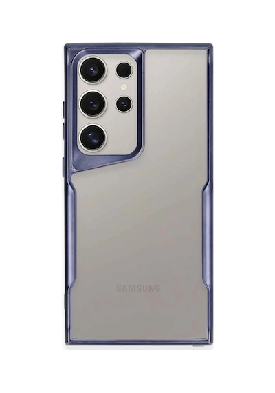 Samsung Galaxy Uyumlu  S25 Ultra Kılıf Metal Çerçeve Görünümlü Kırılmaz Boyi Kapak Lacivert