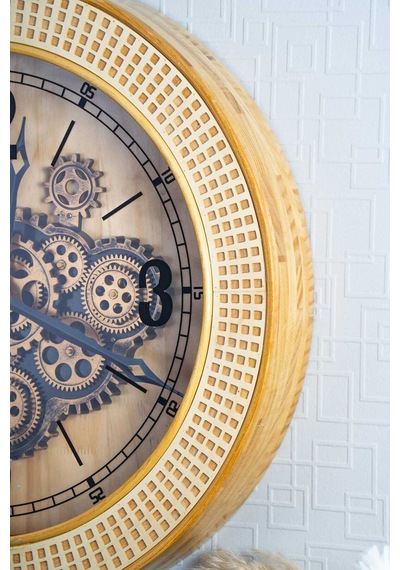 Acar 7433 Dekoratif Çarklı Duvar Saati 59 X 59 X 8,5 Cm Krem