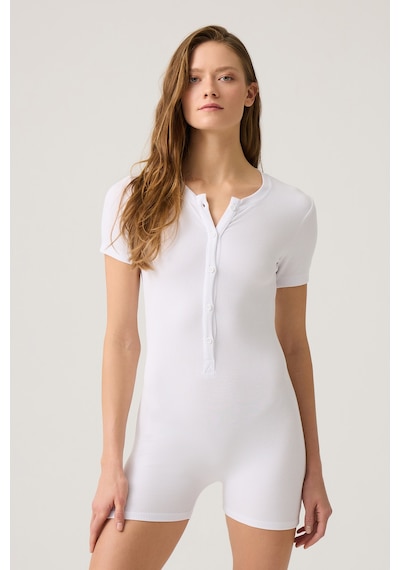 Los Ojos Beyaz Fitilli Kısa Kollu Kısa Tulum Short Romper Beyaz Beyaz