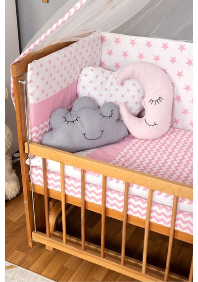 Ahşap Beşik Anne Yanı Beşik Vernikli 60x120 - Pembe Yıldız 3 Yastık Uyku Seti + Yatak Ahşap Ahşap Beşik Anne Yanı Beşik Vernikli 60x120 - Pembe Yıldız 3 Yastık Uyku Seti + Yatak Ahşap