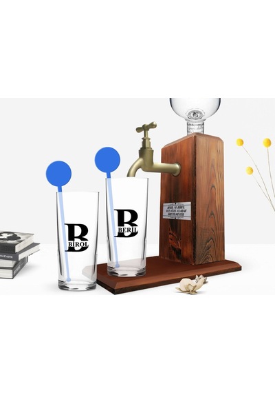 Kişiye Özel Renkli Baskılı İsimli İkili Vodka Bardağı Ve Ahşap Vodka Standı Hediye Seti-31