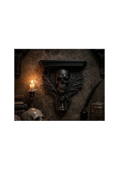Gotik Kafatası Duvar Rafı 3d Baskı Dekoratif Duvar Süsü 24x20x8 Cm Siyah