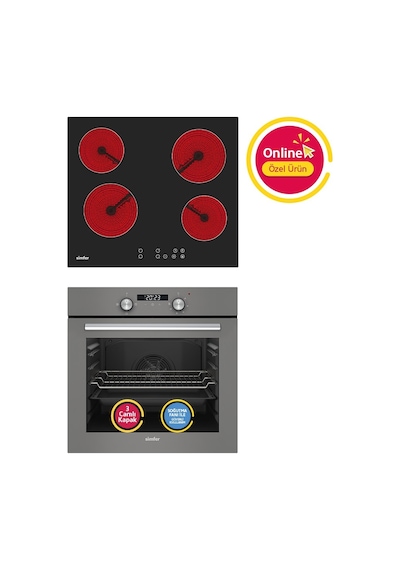 Simfer 4 Fonkisyon Trend Dijital Gri Power Turbo Elektrikli 2'li Ankastre Set (Fırın + Elektrikli Ocak)