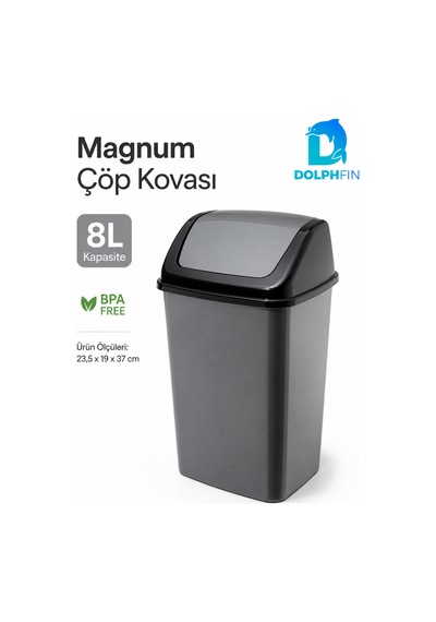 Magnum 8 Litre Sallanır Kapaklı Çöp Kovası Mutfak Banyo Ofis Antrasit