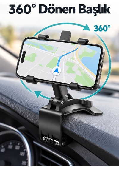 Gösterge Torpido Üstü Araba Araç İçi Telefon Tutucu 360 Dönebilen