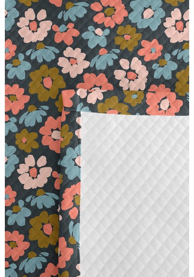 Çiçekli Antrasit Genç Odası Tek Kişilik Pike Takımı-retro Pembe Mavi 160x220cm Kapitone Yatak Örtüsü Fısıltılı Kil İzi