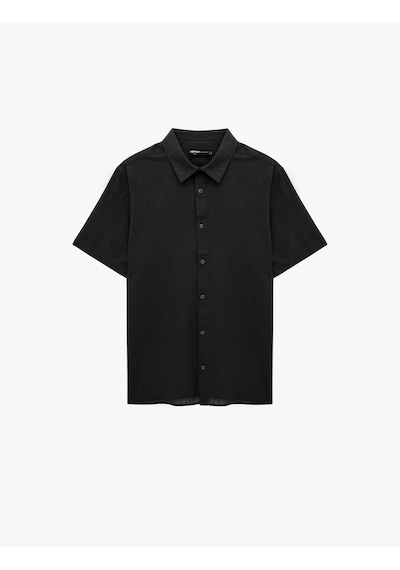 Koton Regular Fit Klasik Yaka Pamuklu Kısa Kollu Gömlek Siyah 6sam60012hw