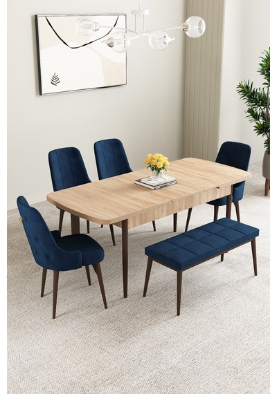 Clara Meşe Desen 80x132 Açılabilir Mdf Masa Yemek Odası Takımı,mutfak Takımı 4 Sandalye 1 Bench Lacivert Clara Meşe Desen 80x132 Açılabilir Mdf Masa Yemek Odası Takımı,mutfak Takımı 4 Sandalye 1 Bench Lacivert