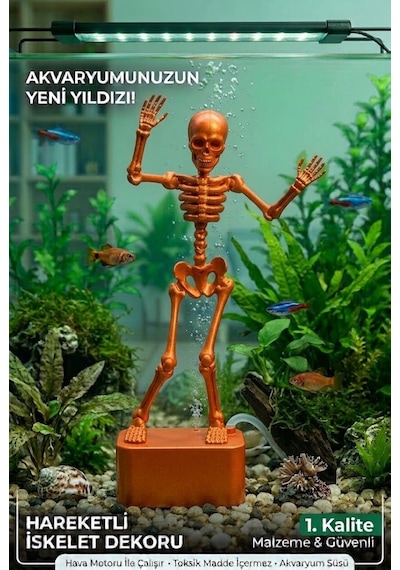 Dans Eden İskelet Akvaryum Hava Taşı Dekoru Hareketli 3d Baskı - Turuncu