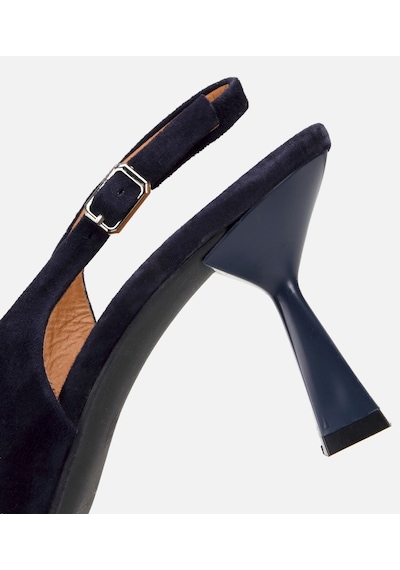 Hotiç Kadın Süet Deri Lacivert Sivri Burunlu Arkası Açık Kısa Topuklu Stiletto