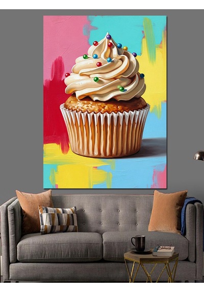 Karizma Tablo Kremalı Cupcake Tatlı Posteri Dekoratif Kanvas - Mdf Ahşap Tablo
