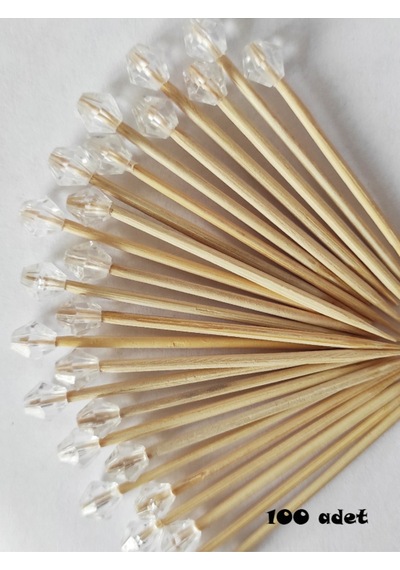 100 Adet Dekoratif Pırlanta Boncuklu Pasta Kürdanı 6 Cm - Boncuk 7 Mm