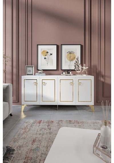 TREND KONSOL MDF MEBRAN KAPAK BEYAZ GOLD