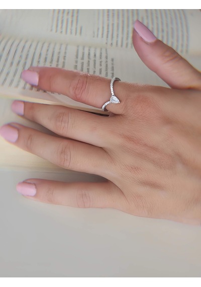 V Model Damla Zirkon Taşlı Ayarlanabilir Silver Gümüş Renkli Yüzük Silver