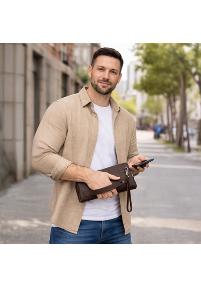 Bloominbag Forte Wrist Espresso Roast Unisex Kilitli Clutch Çanta Kahverengi