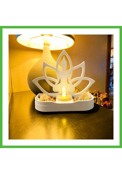 Vaveni 3d Baskı Lotus Buda Mumluk - Dekoratif Tealight Mumluk-beyaz Arz