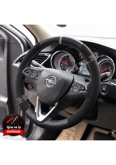 Opel Zafira Life Dikme Direksiyon Kılıfı Alcantara Süet Mat Karbon Gri Yüzük Ve Dikiş 2019-2024 Siyah