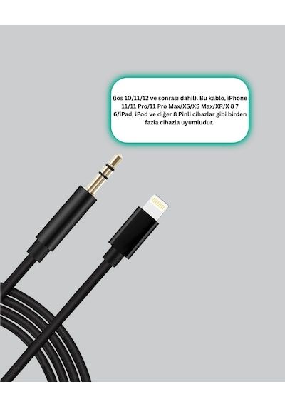 Cosmotex Lightning To 3.5mm Aux Ses Dönüştürücü Kablo 1 Metre Stereo Uyumlu